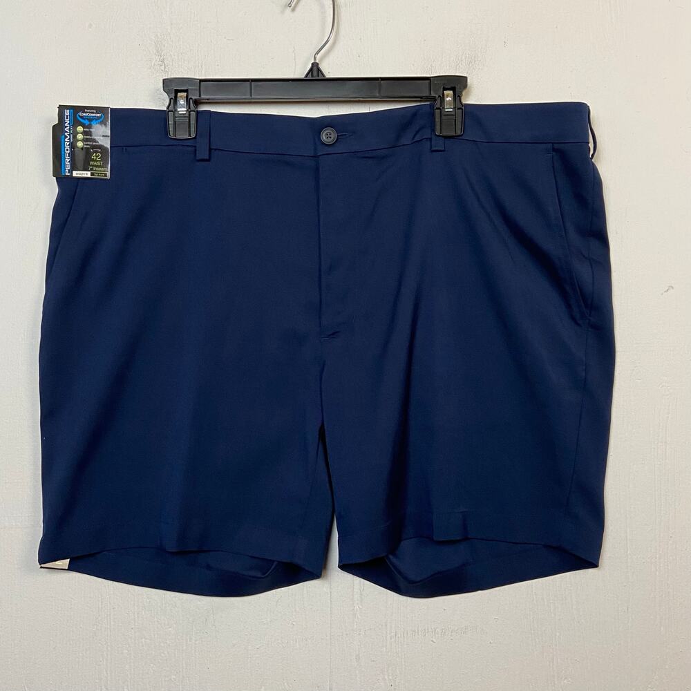 Roundtree & Yorke Performance Men’s Navy Blue Flat Front Shorts Size 42 NWT